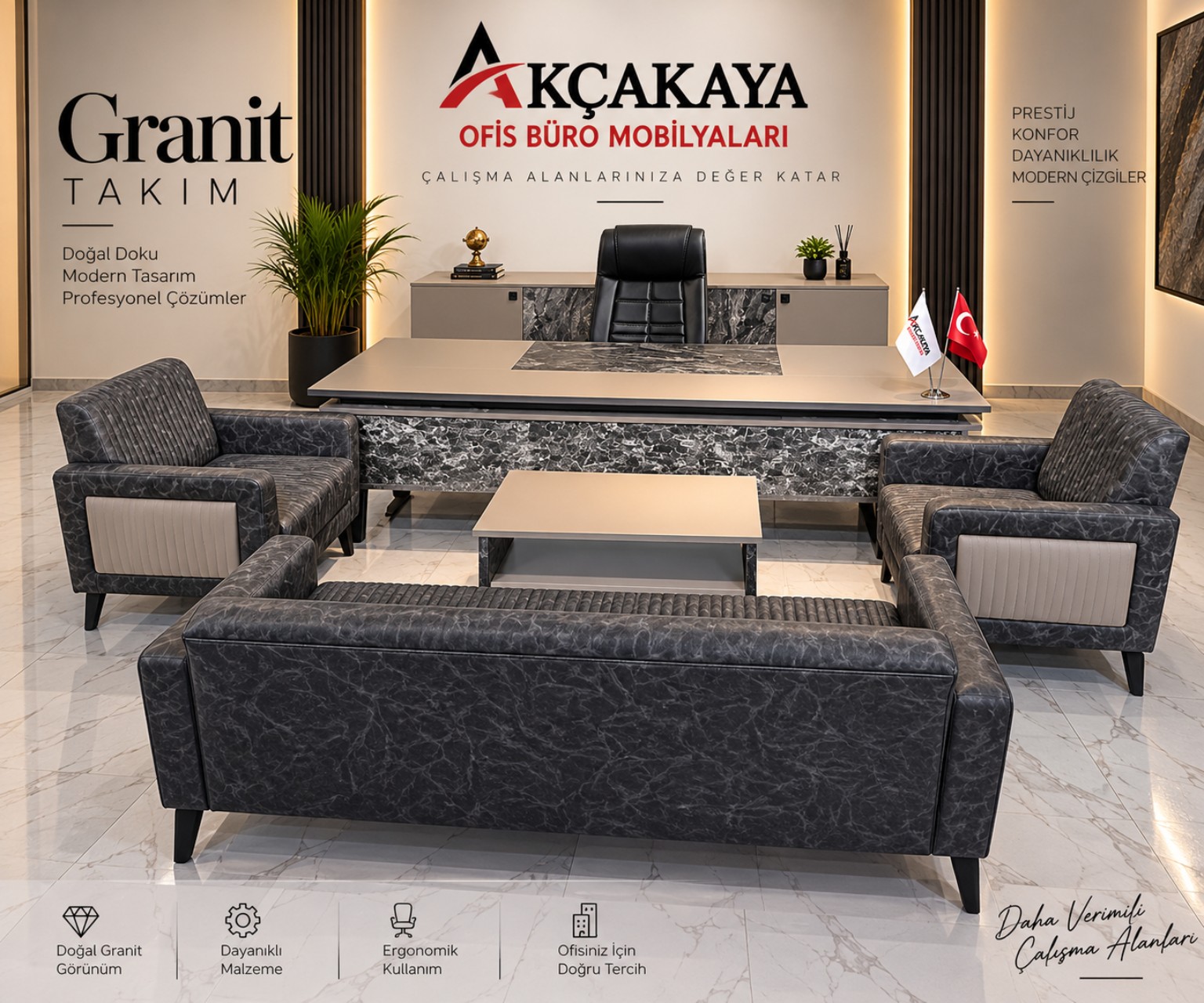 Granit yönetici masa ve oturma takımı